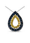 14K Yellow Gold Plated .925 Sterling Silver 1/2 Cttw Treated Blue and Yellow Diamond Double Pear Shaped 18" Pendant Necklace (Blue Color, I2-I3 Clarity)
