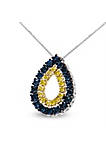 14K Yellow Gold Plated .925 Sterling Silver 1/2 Cttw Treated Blue and Yellow Diamond Double Pear Shaped 18" Pendant Necklace (Blue Color, I2-I3 Clarity)