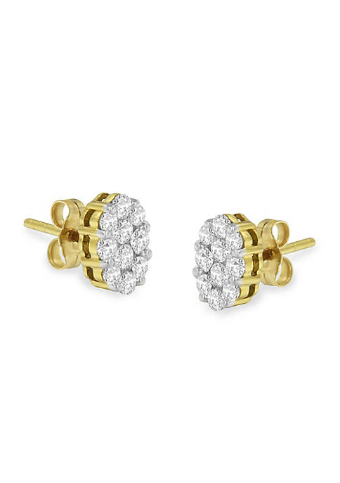 18K Yellow Gold 1 cttw Flower Diamond Stud Earrings (H-I, I1-I2)