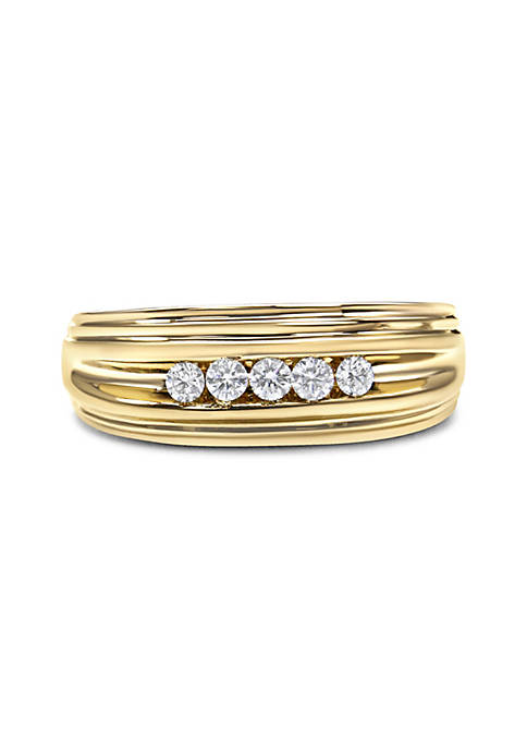 10K Yellow Gold 1/4 Cttw Round-Cut Diamond 5-Stone Mens Band Ring (H-I Color, I1-I2 Clarity) - Size 9.75
