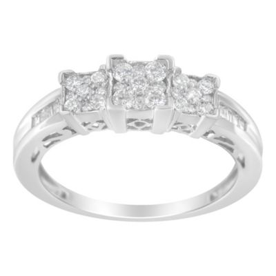 Haus Of Brilliance 10K White Gold 1/2 Cttw Brilliant & Baguette Cut Diamond 3 Stone Design With 3 Square Clusters Engagement Ring (H-I Color, Si2-I1 -  633503155276
