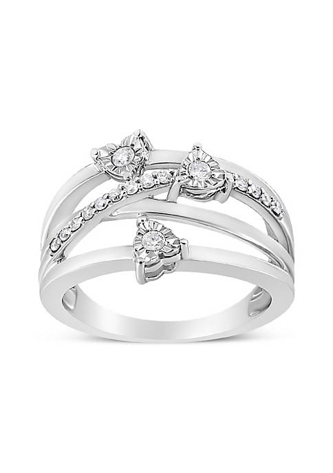 .925 Sterling Silver 1/5 Cttw Miracle-Set Diamond Heart Cross-Over Bypass Ring (I-J Color, I2-I3 Clarity)