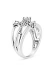 .925 Sterling Silver 1/5 Cttw Miracle-Set Diamond Heart Cross-Over Bypass Ring (I-J Color, I2-I3 Clarity)