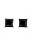 .925 Sterling Silver 1/2 Cttw Princess Cut Treated Black Diamond Screw-Back 4-Prong Classic Stud Earrings (Color-Enhanced, I2-I3 Clarity)