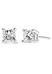 AGS Certified 14k White Gold 1.0 Cttw 4-Prong Set Princess-Cut Solitaire Diamond Push Back Stud Earrings for Women (E-F Color, I1-I2 Clarity)