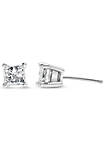 AGS Certified 14k White Gold 1.0 Cttw 4-Prong Set Princess-Cut Solitaire Diamond Push Back Stud Earrings for Women (E-F Color, I1-I2 Clarity)