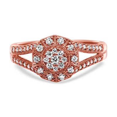 Haus Of Brilliance 14K Rose Gold Plated .925 Sterling Silver 1/2 Cttw Pave Diamond Halo Cluster Split Shank Cocktail Ring (I-J Color, I1-I2 Clarity) -  633503170620