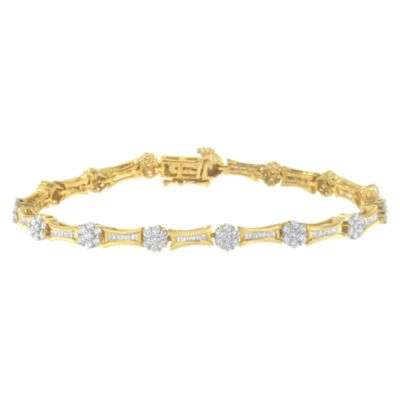 Haus Of Brilliance 10K Yellow And White Gold 2.00 Cttw Round And Baguette-Cut Diamond Link Bracelet (I-J Color, I2-I3 Clarity) - Size 7.25 -  633503155672