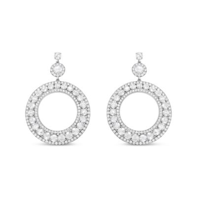 Haus Of Brilliance 18K White Gold 10 7/8 Cttw Round Pave-Set Diamond Openwork Circle Wreath Hoop Dangle Drop Stud Earrings (Si1-Si2 Clarity, G-H -  633503301147