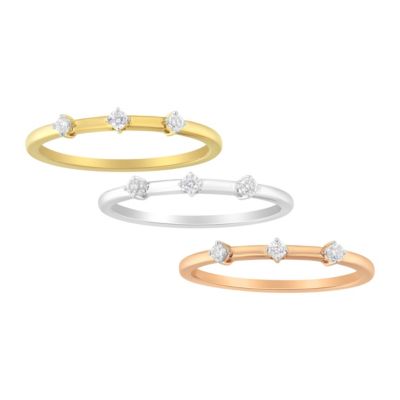 Haus Of Brilliance 14Kt Gold Plated Tri Tone .925 Sterling Silver 1/3 Cttw Prong-Set Round-Cut Diamond Three Piece Stackable Band Ring Set (I-J, White -  633503165565