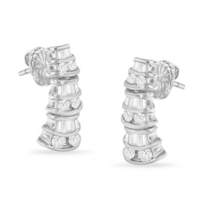 Haus Of Brilliance 14K White Gold 7/8Ct. Tdw Round And Baguette-Cut Diamond Earrings (H-I,si2-I1)