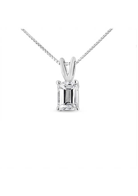 AGS Certified 14K White Gold 3/4 Cttw Emerald-Cut Diamond Solitaire 18" Pendant Necklace (G-H Color, VVS2-VS1 Clarity)