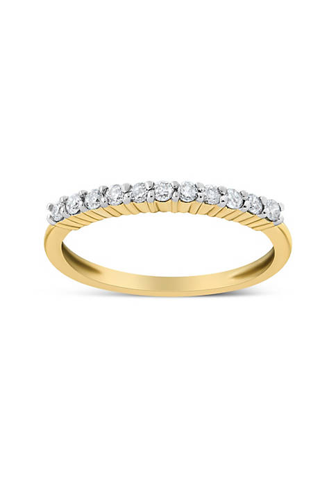 10K Yellow Gold Plated .925 Sterling Silver 1/4 Cttw Shared Prong Set Champagne Diamond Band Ring (K-L Color, I1-I2 Clarity)