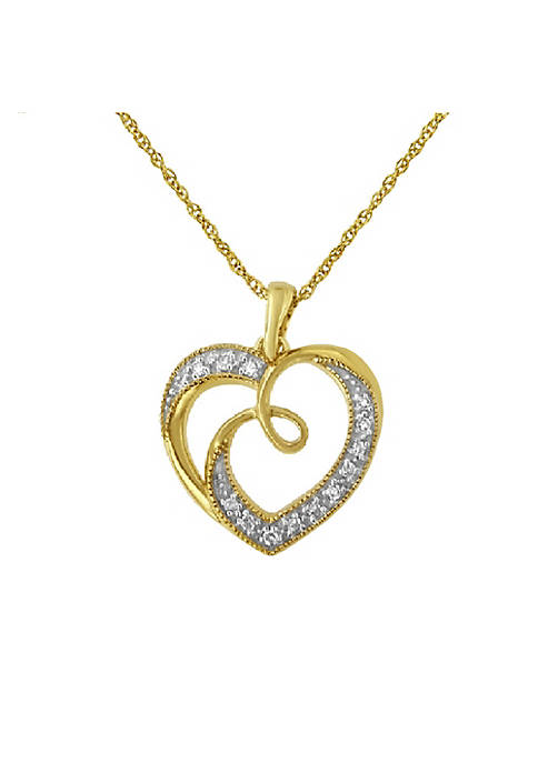 Yellow Plated Sterling Silver 1/10ct TDW Diamond Heart Pendant Necklace (H-I,I2)