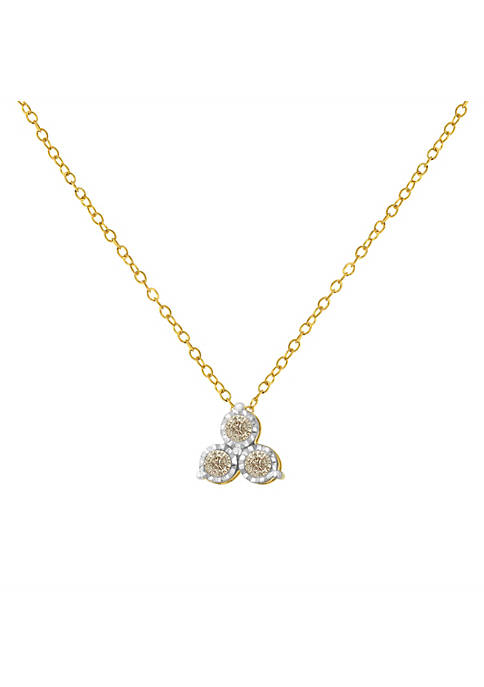 14K Yellow Gold Plated .925 Sterling Silver 1/4 Cttw Diamond 3 Stone Trio 18" Pendant Necklace (J-K Color, I1-I2 Clarity)