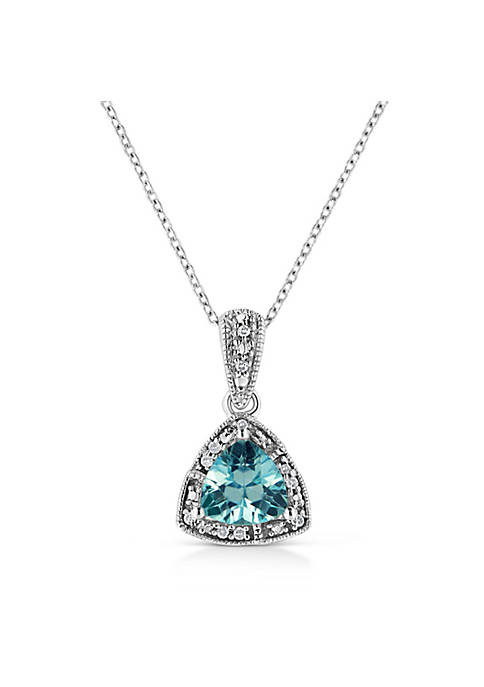 .925 Sterling Silver 7x7 mm Trillion Cut Blue Topaz Gemstone and Diamond Accent 18" Pendant Necklace (I-J color, I1-I2 clarity)