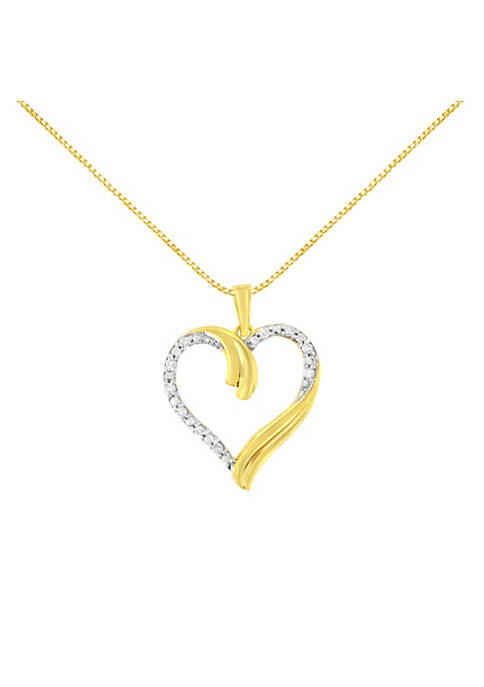 10K Yellow Gold Plated .925 Sterling Silver 1/10 cttw Diamond Open Heart 18" Pendent Necklace (J-K color, I3 clarity)