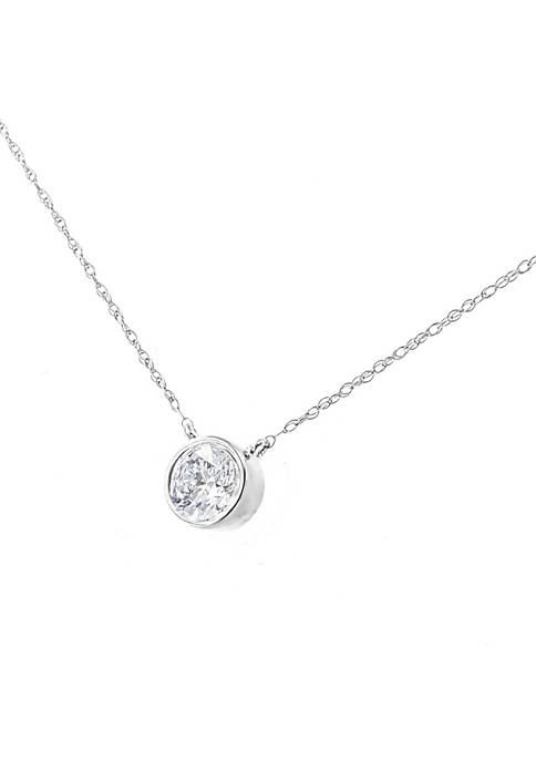 .925 Sterling Silver Round-Cut Diamond Bezel 18" Pendant Necklace (J-K Color, I1-I2 Clarity) Choice of Carat Weight and Metal Color