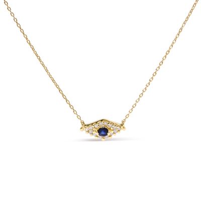 Haus Of Brilliance Women's 10K Yellow Gold Blue Sapphire And Diamond Accented Evil Eye 18"" Inch Pendant Necklace