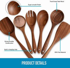 Zulay Kitchen 9-Piece Teak Wooden Utensils for Cooking - Smooth Finish  Natural Teak Utensil Set - Non-Stick Wooden Spoons for Cooking - Kitchen  Gift