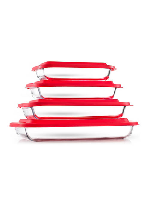 JoyFul by JoyJolt 4 Glass Bakeware Containers (Red)