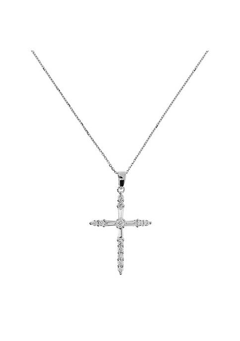 Lab Created Sterling Silver Cubic Zirconia Cross Pendant Necklace