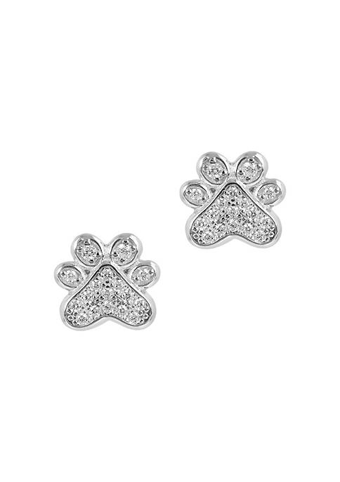 Lab Created Sterling Silver Cubic Zirconia  0.15 ct. t.w. Paw Print Stud Earrings