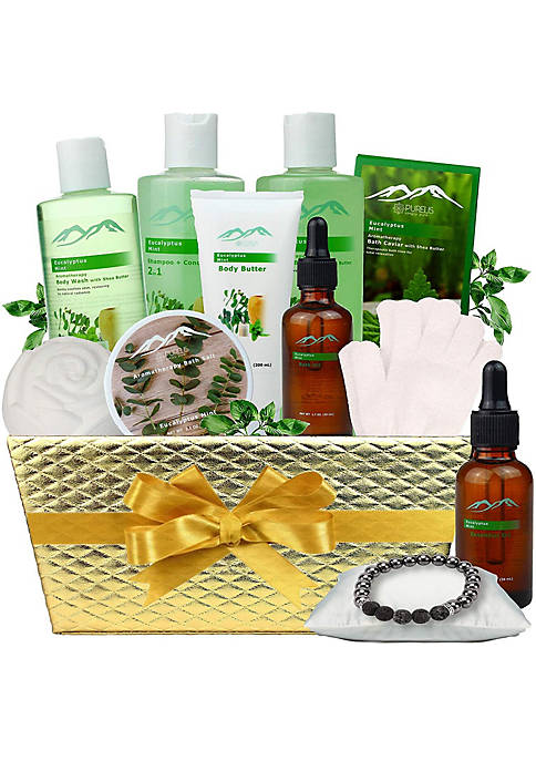 Eucalyptus Mint Aromatherapy Spa Basket Pampering Gift Set. Bath & Body Spa Gift Baskets for Relaxation!