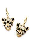 White and Green Crystal Gold Tone Leopard Drop Earrings with Lever Backs