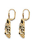 White and Green Crystal Gold Tone Leopard Drop Earrings with Lever Backs