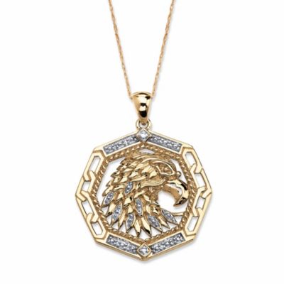 Palmbeach Jewelry Men's Diamond Accent Solid 10K Yellow Gold Eagle Pendant Necklace 18
