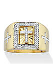 Mens 1/10 TCW Diamond Two-Tone Cross Ring in 14k Gold over .925 Sterling Silver