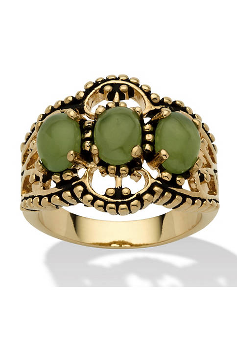 Palm Beach Jewelry Genuine Green Jade Gold-Plated Antique-Finish