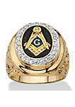Mens .31 TCW Enamel and Cubic Zirconia Gold-Plated Masonic Nugget Ring