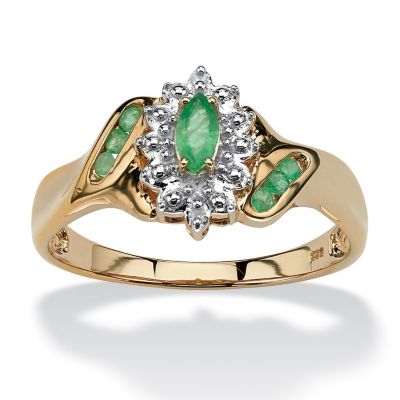 Palmbeach Jewelry .37 Tcw Genuine Emerald Diamond Accent 18K Gold Over Sterling Silver Ring, Green, 9 -  191194013881