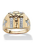 Mens 1/10 TCW Gold-Plated Sterling Silver Diamond Crucifix Cross Ring