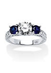 2.47 Cttw. Cubic Zirconia and Simulated Sapphire Sterling Silver 3-Stone Ring