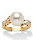 .16 TCW Round Simulated Pearl Cubic Zirconia Accent Yellow Gold-Plated Ring