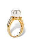 .16 TCW Round Simulated Pearl Cubic Zirconia Accent Yellow Gold-Plated Ring