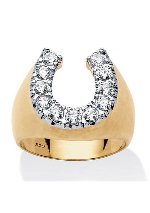 Mens 1.10 TCW Cubic Zirconia Horseshoe Ring Gold-Plated Sterling Silver