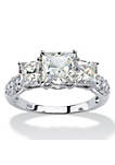4.47 Cttw. Created White Sapphire Platinum over .925 Silver 3-Stone Ring