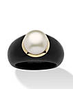 10k Black Pearl RIng Round Cultured Pearl Black Jade Yellow Gold Ring