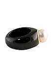 10k Black Pearl RIng Round Cultured Pearl Black Jade Yellow Gold Ring