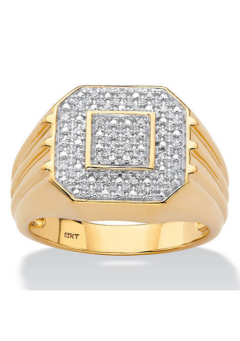 Mens 1/10 Cttw. Round Solid 10k Yellow Gold Diamond Ribbed Octagon Ring