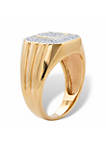 Mens 1/10 Cttw. Round Solid 10k Yellow Gold Diamond Ribbed Octagon Ring