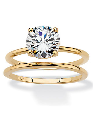 10k Yellow Gold Elegant Cubic Zirconia Solitaire Engagement Ring 