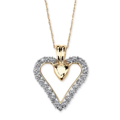 Palmbeach Jewelry Diamond Accent Solid 10K Gold Heart Pendant Necklace 18