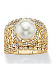 .65 Cttw. 14k Gold over Sterling Silver Simulated Pearl and CZ Floral Ring