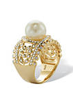 .65 Cttw. 14k Gold over Sterling Silver Simulated Pearl and CZ Floral Ring