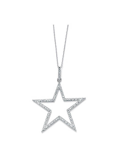 1/10 TCW Round Diamond Star Necklace in Platinum over .925 Sterling Silver 18"